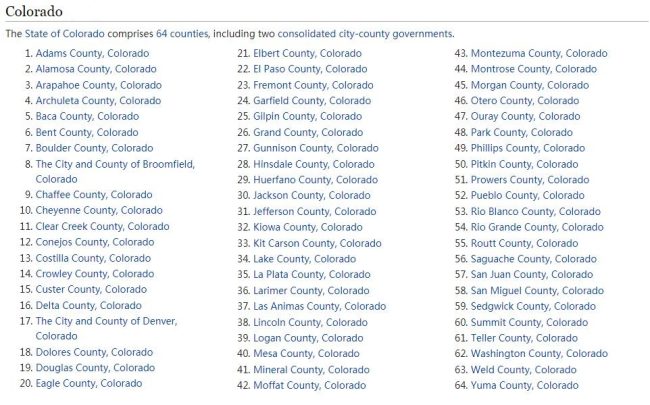Colorado Counties List